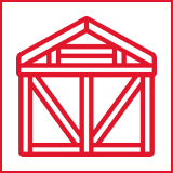 A minimalist red logo with geometric shapes forming a hexagon and a triangle inside.